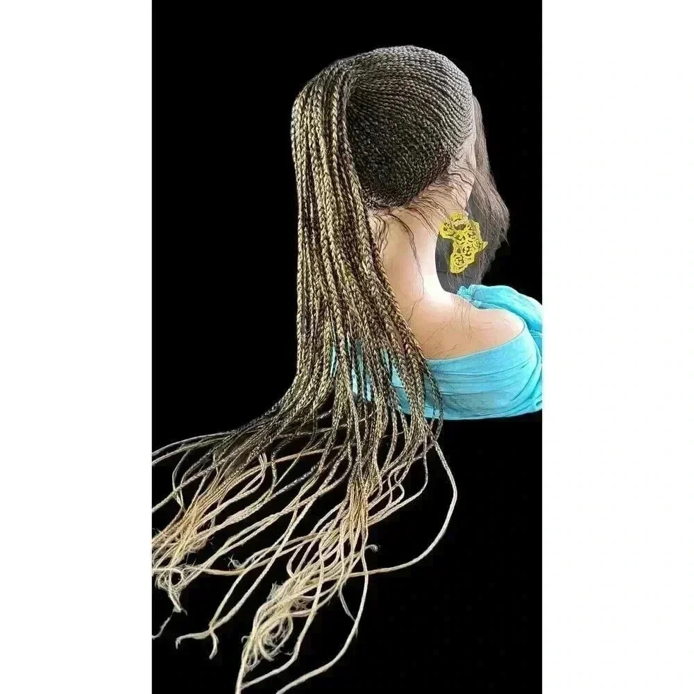 100% Handmade Shuku Style Jumbo Box Braided Lace Wig - Ombre Black, 28" Long NWT - Picture 13 of 15